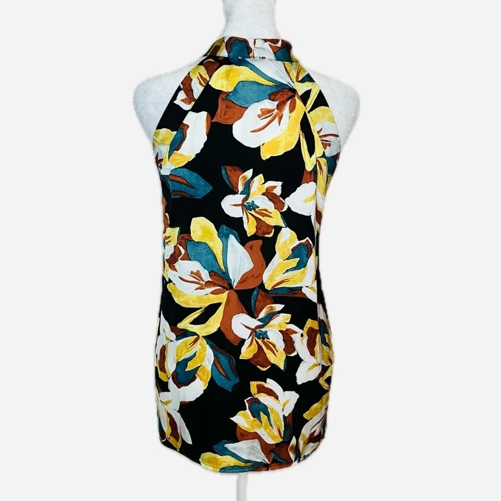 Jennifer Lopez Black Floral Bow Halter Sleeveless Blouse Top XL - Image 4