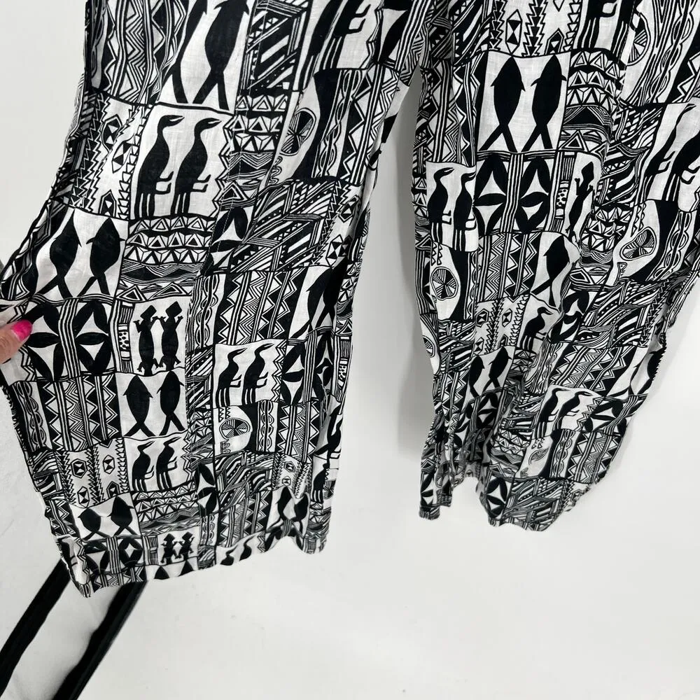 Anthropologie The Odells mixed fun print 100% linen jumpsuit pockets size XS - Image 5