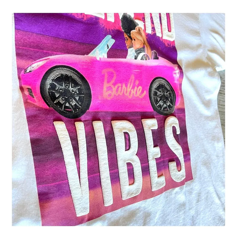 Barbie Car T SHIRT Large Weekend Vibes Puff Letters 100% Cotton Tee Mattel NWOT - Image 3