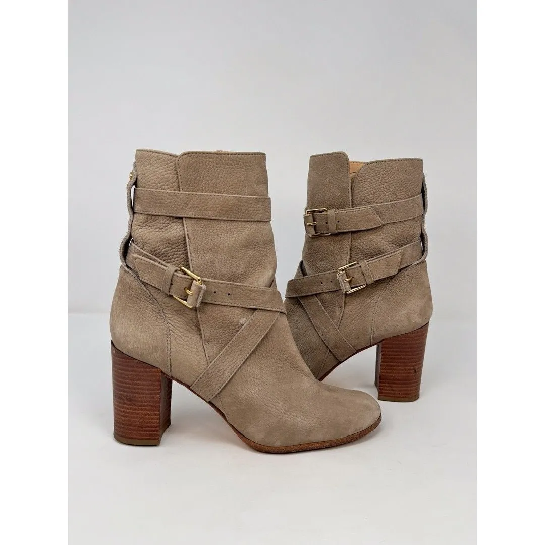 Kate Spade Lexy Womens Boots Beige Leather Heeled Bootie Double Buckle US 9 M Brown - Image 8