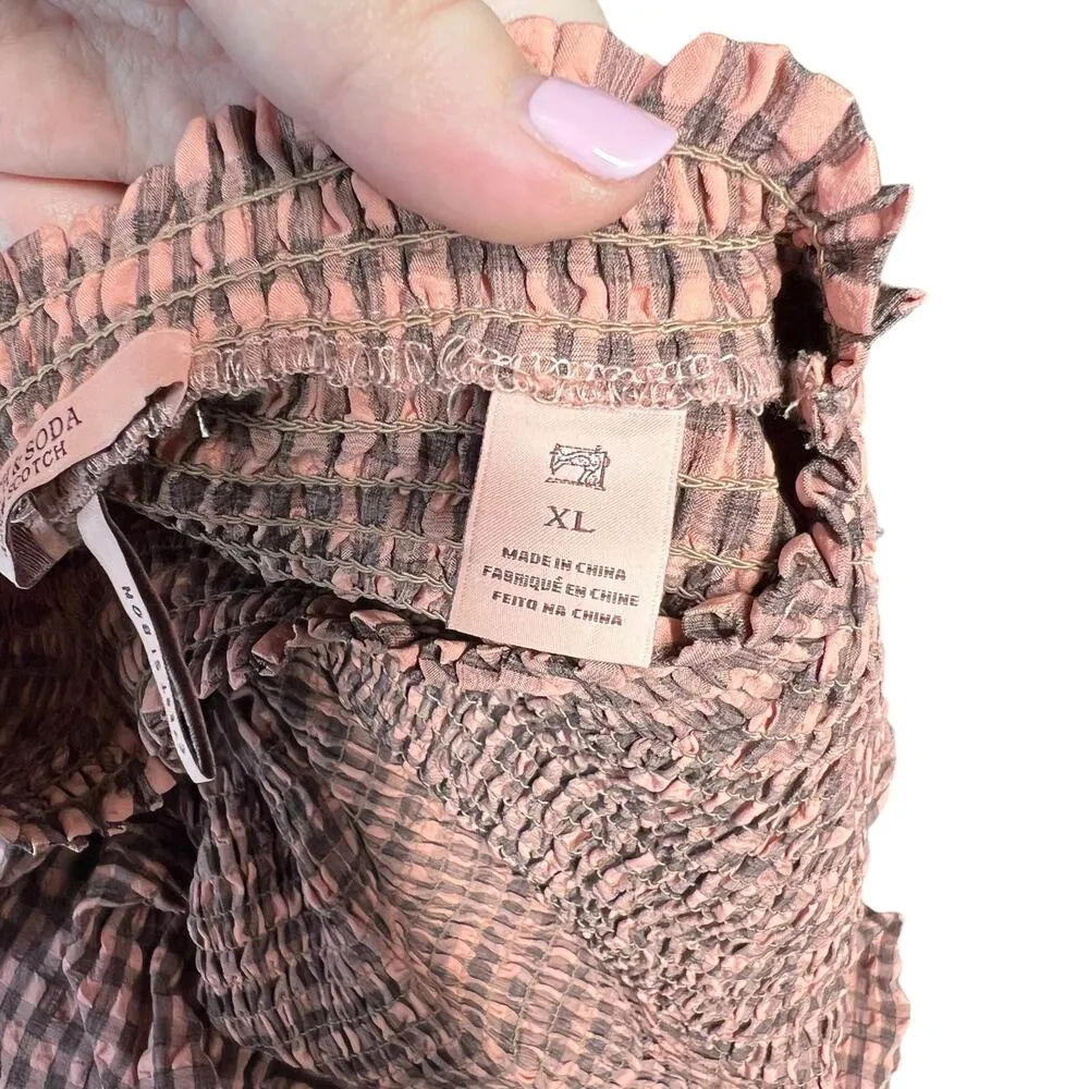 Scotch & Soda Smocked Seersucker‎ Plaid Midi Dress Coral Pink Size XL - Image 15