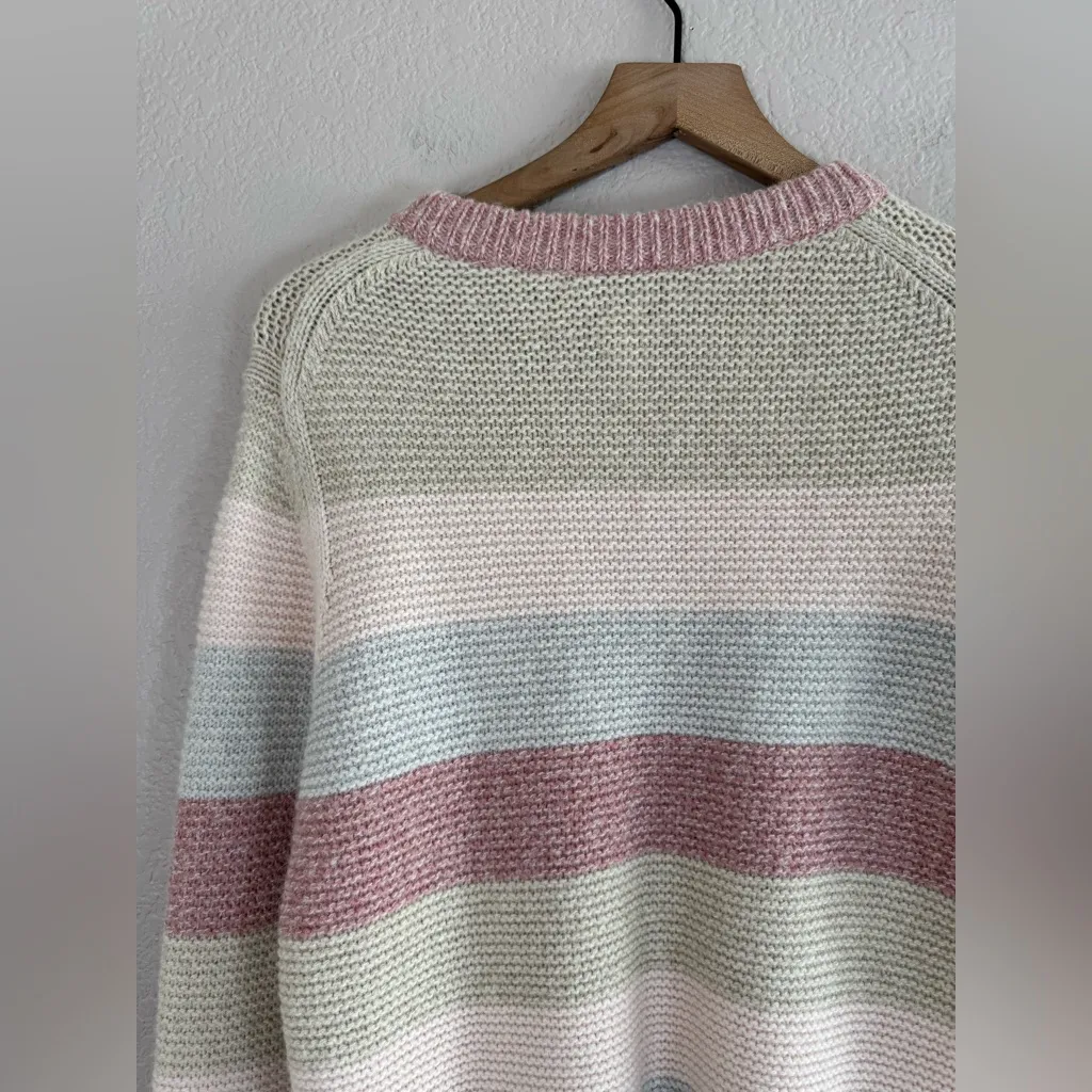 La Vie Rebecca Taylor Pastel Multi Striped Wool Knit Crewneck Sweater Small $395 Pink - Image 10