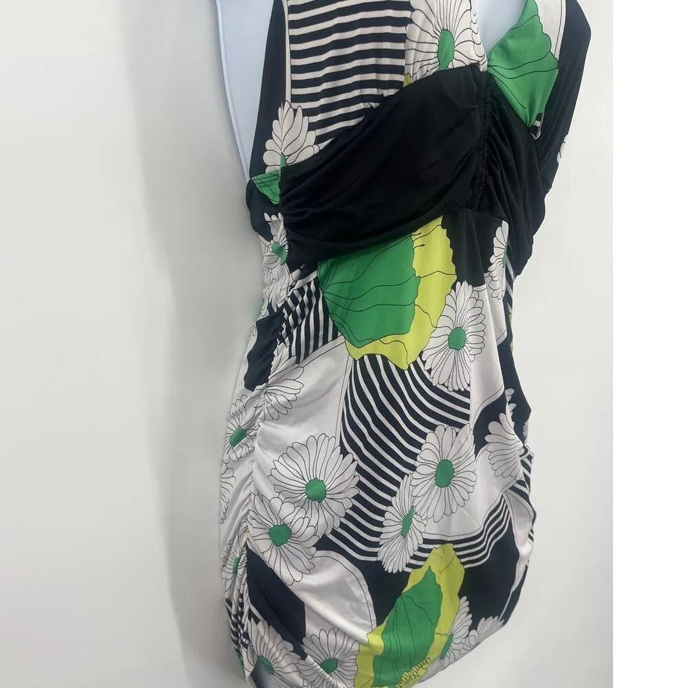 Vintage Forever Y2K Halter Top Sz L Daisy Retro Hippie Pinup 90s Ruched Babydoll Black Size L - Image 3