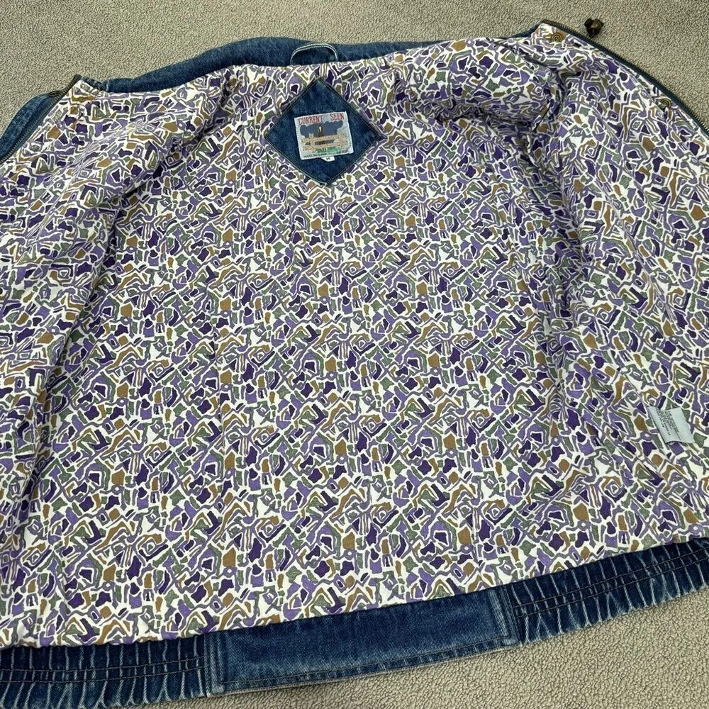 Current Seen Vintage 80s Patchwork Denim Coat Blue Medium Full Zip - Image 12