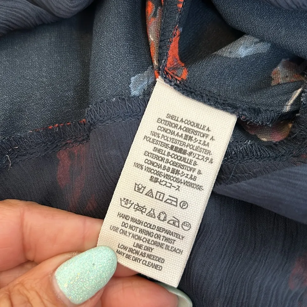 Free People Navy Floral Georgette Smocked Tunic - Image 11