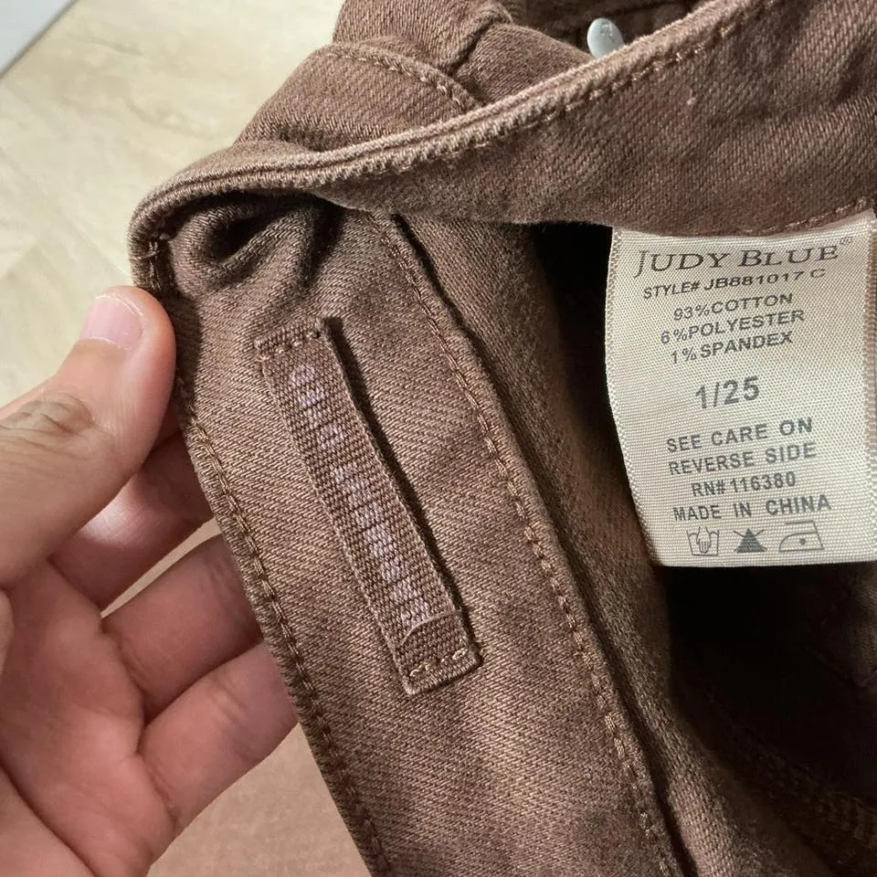 Judy Blue Garment Dyed Wide Leg Crop Pants Brown High Waist Front Pocket Denim - Image 5