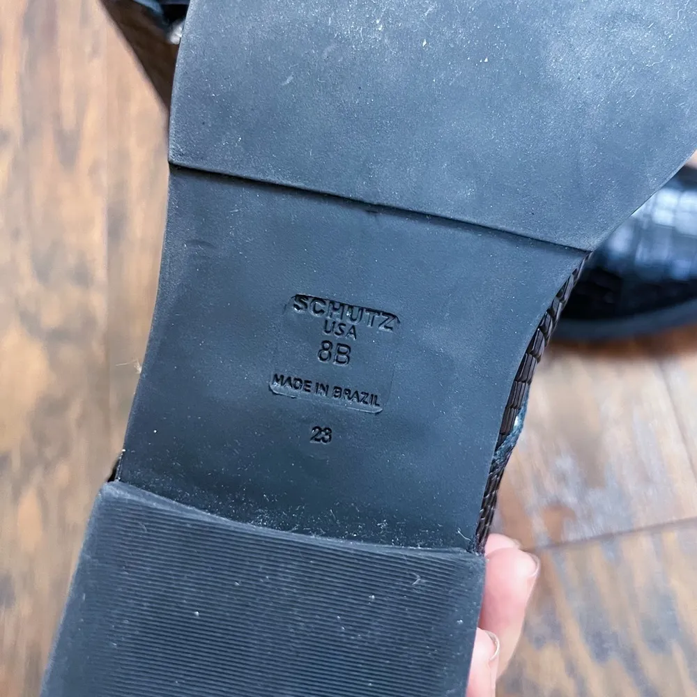 SCHUTZ • Marieta Studded Bootie ankle boot black croc embossed lace up combat - Image 15