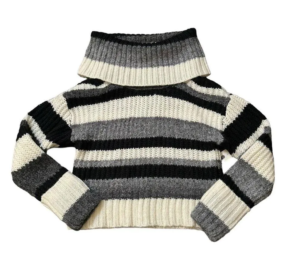 Anthropologie black, gray & cream striped knit turtleneck cropped sweater XS NWT - Image 13