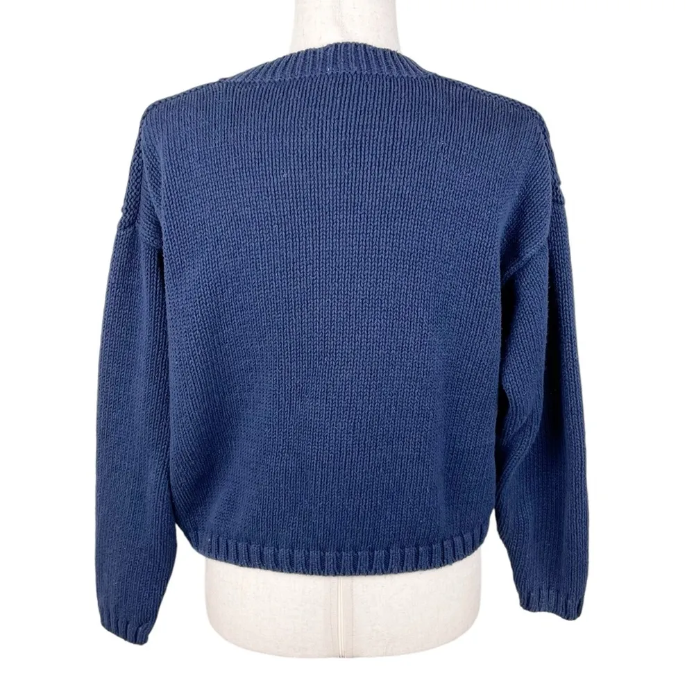 Vintage 90s Y2K Women's Navy Blue Knit Cardigan Sweater with Multicolor Buttons Size M - Image 2