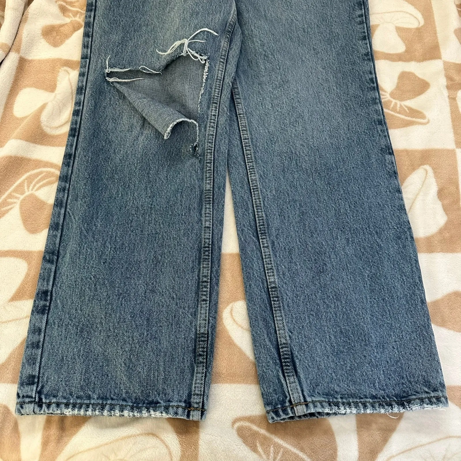 Good American‎ 90's Duster Straight Leg Blue Jeans High Rise Distressed 6/28 - Image 9