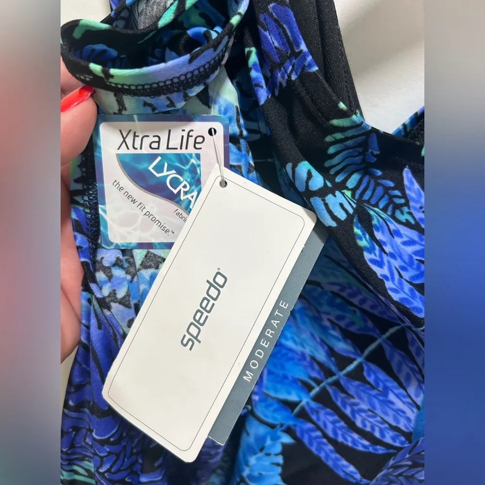 Speedo Tropical one piece swim bathing suit Lycra blue black green size 18 New - Image 4