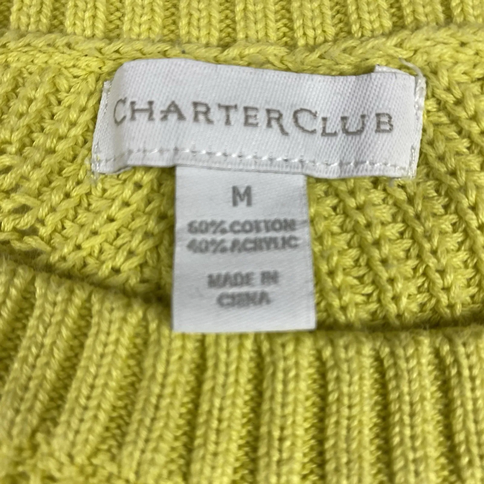 Charter Club‎ Size Medium Crewneck Sweater Neon Yellow Cotton Blend 3/4 Sleeve - Image 5