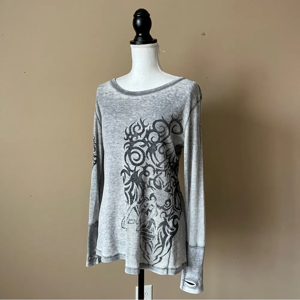 HARLEY DAVIDSON | Gray Graphic Long Sleeve Thermal Tee Sz XL - Image 5