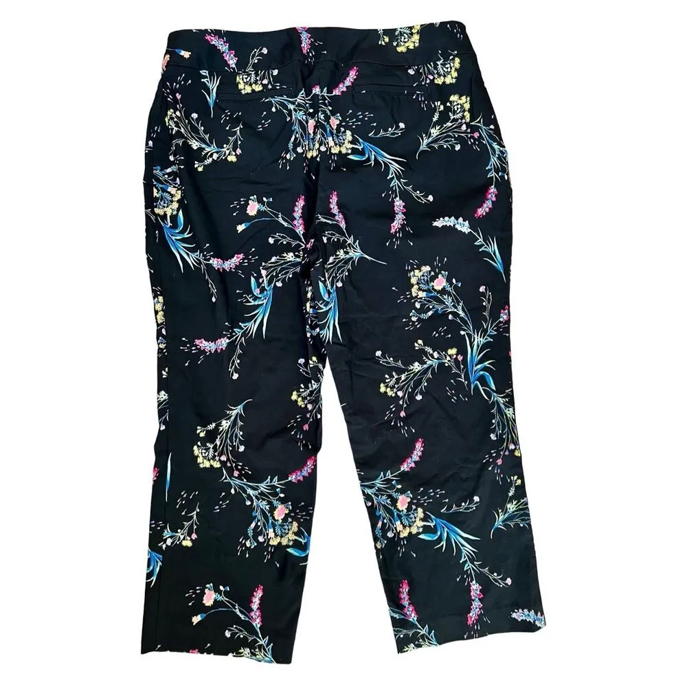 Worthington High Waisted Black Floral‎ Capri Crop Pants 18W NWT Flower Butterfly - Image 3