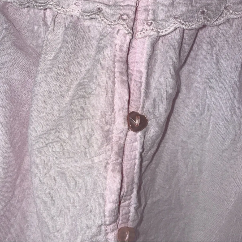 shabby chic Light Pink Baby Doll Crop Top Embroidered Hearts Detail Medium - Image 3