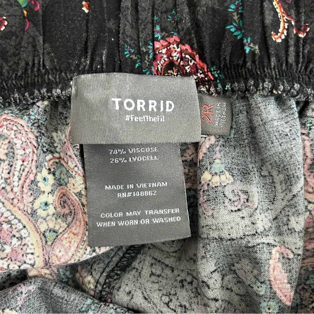 Torrid Black Floral Paisley Challis Wide Leg Pull On Palazzo Pants 2R - Image 5