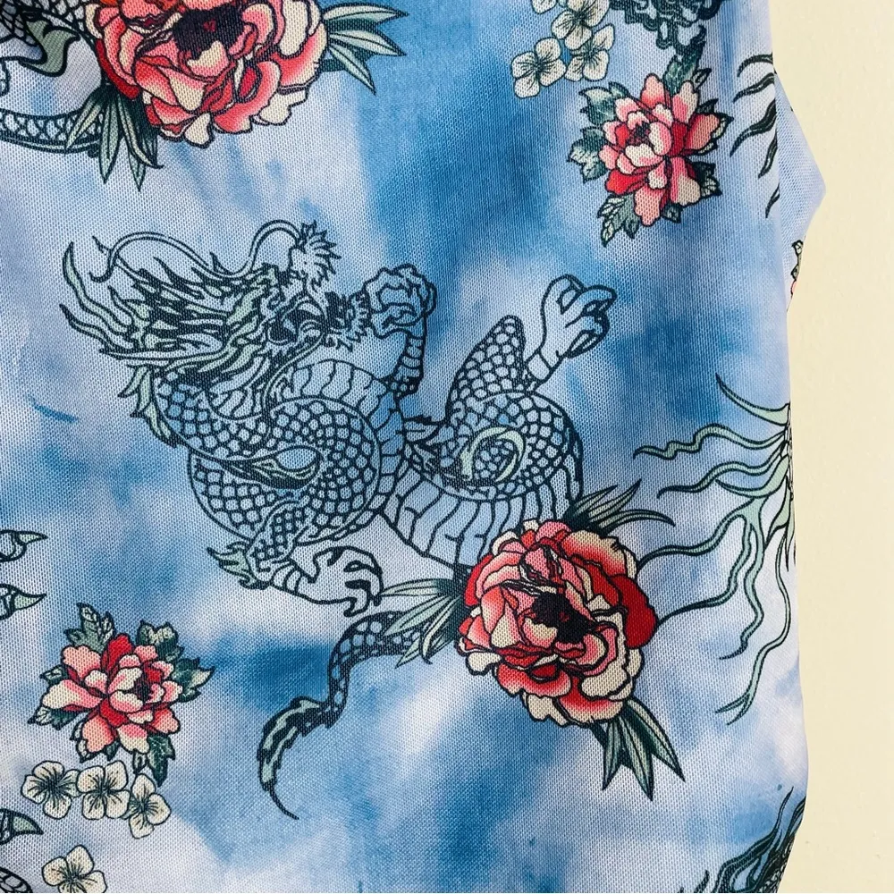 Rue21 Blue Dragon Print Cowl Neck Cami Top with Chain Straps Blue size L - Image 6