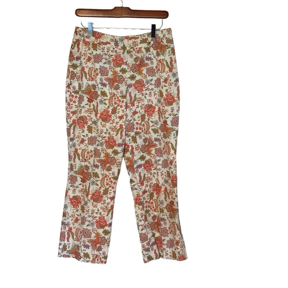 Pendleton Size 6 Cropped Capri Pants Floral Paisley Lined White Coral Women's - Image 4