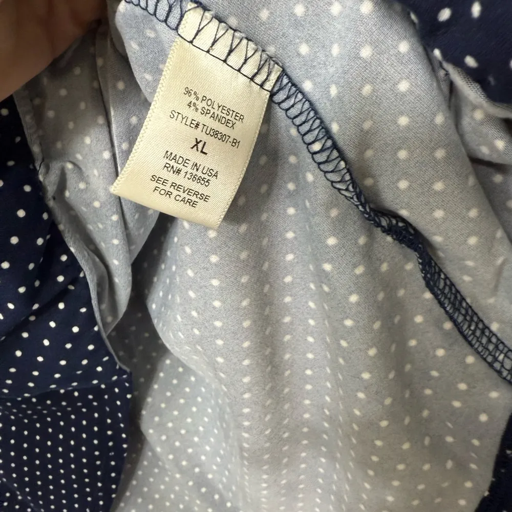 West Kei Blue Polka Dot Wrap Front Roll Tab Sleeve Sz XL Womens High-low Blouse - Image 8