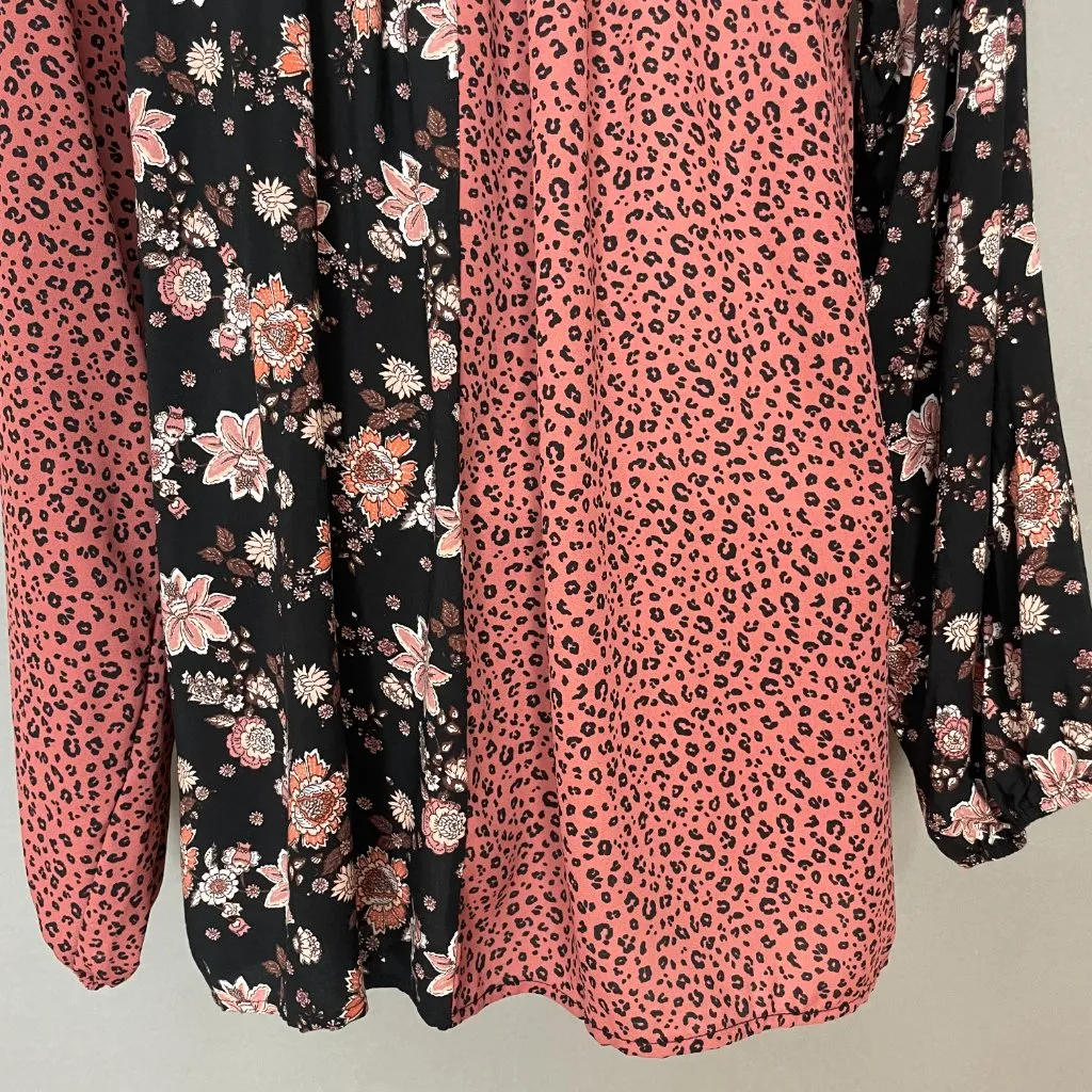 Haptics Top Floral Animal‎ Print Women Size Large Peasant Blouse Long Sleeve Pink - Image 8
