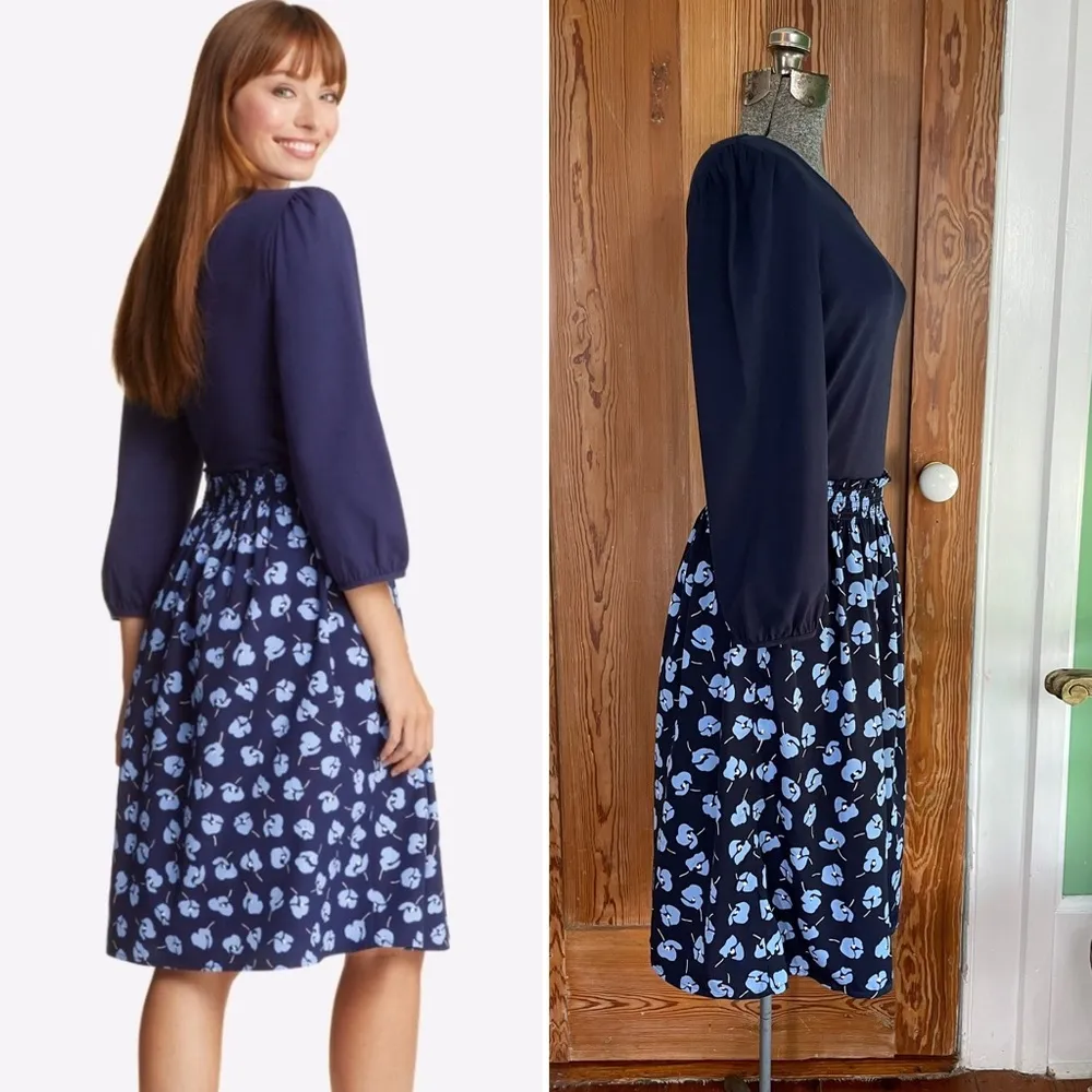 NWT Draper James Long Sleeve Knit to Woven Floral Midi Dress - Sz Small - Image 3