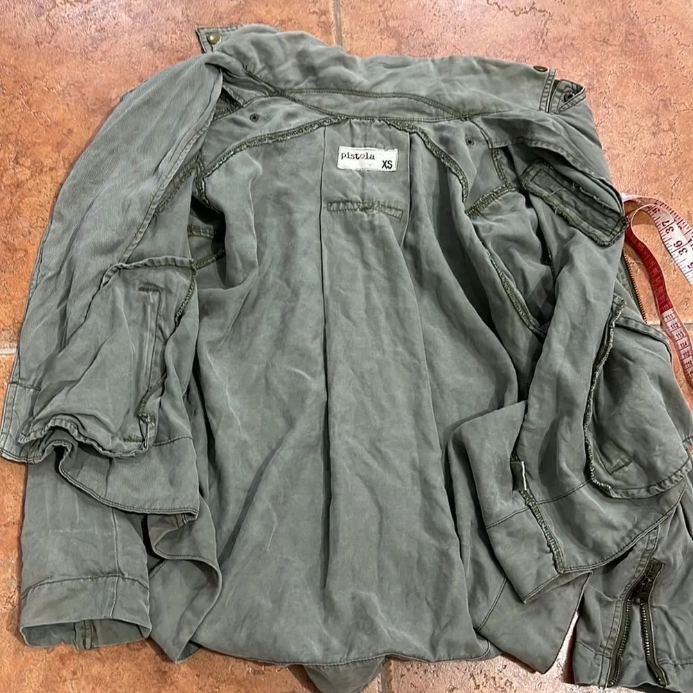 Pistola Revolve Bowie Moto Swing Jacket 100% Tencel Hi-Lo Hem Military size S - Image 10