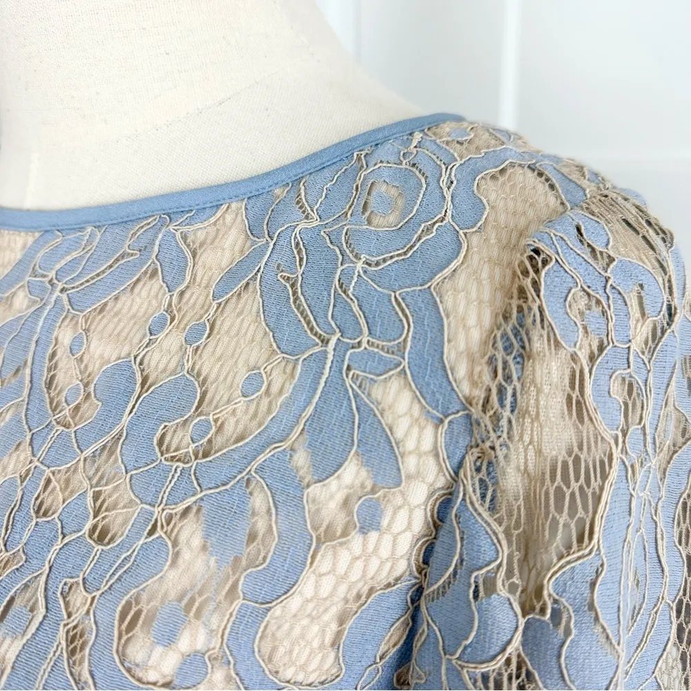 Bell Sleeve Georgia Lace Sheath Cocktail Dress Blue Size 6 - Image 8