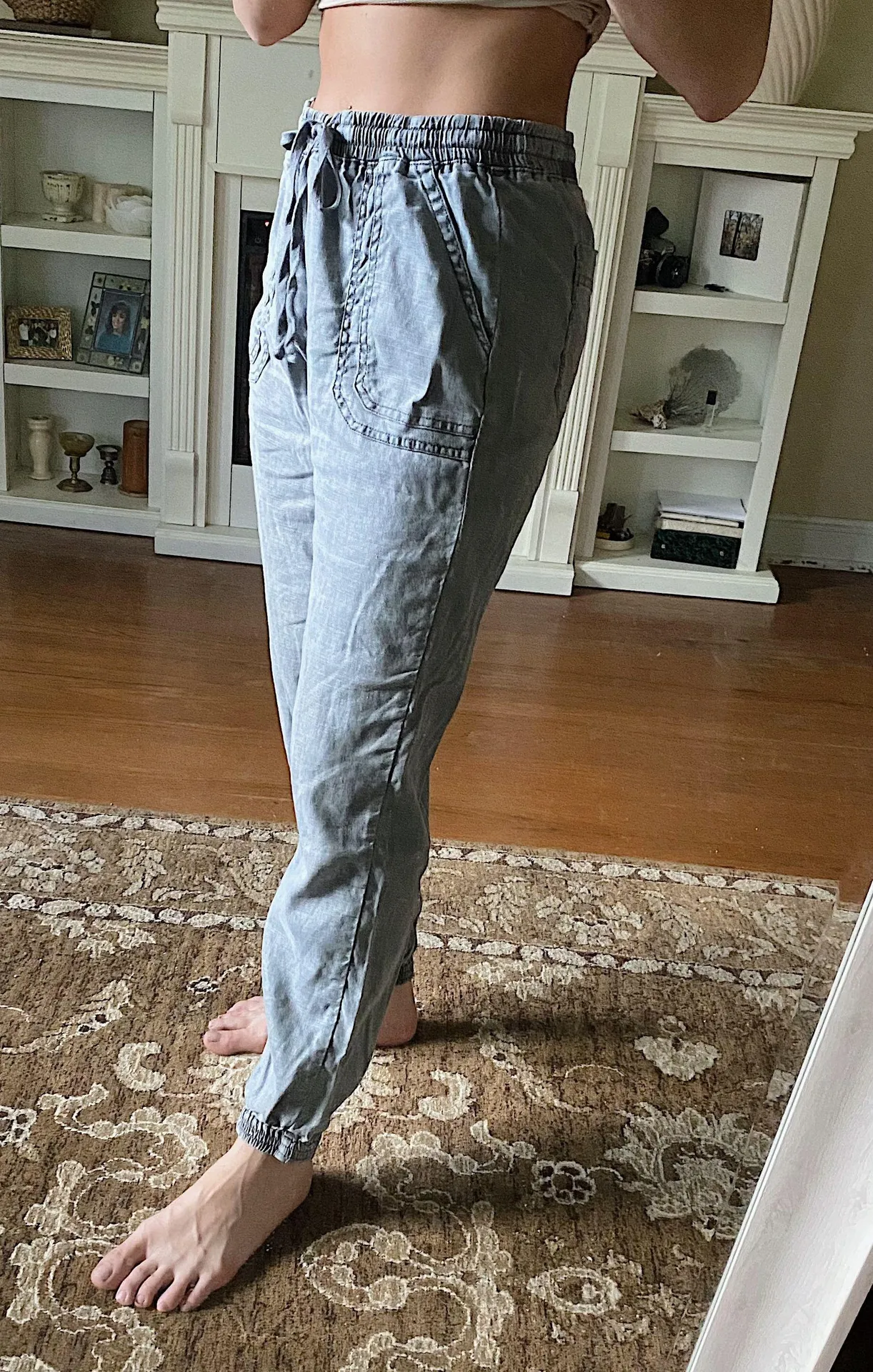 Grey High Waisted Cargo Pants - Image 3