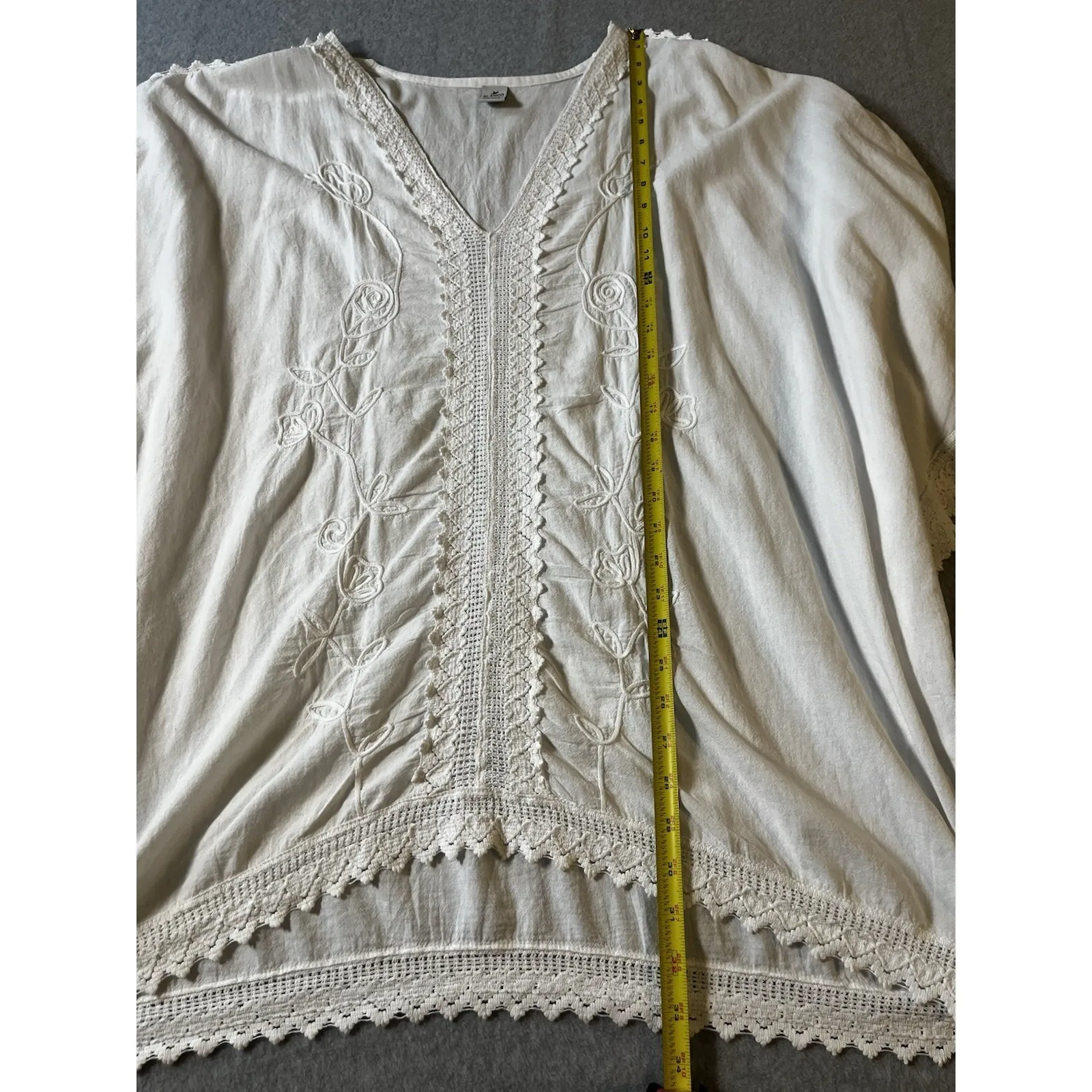 Blanco White Swimsuit Coverup Woman's Medium V Neck Flared Sleeve Beach‎ Cotton - Image 9