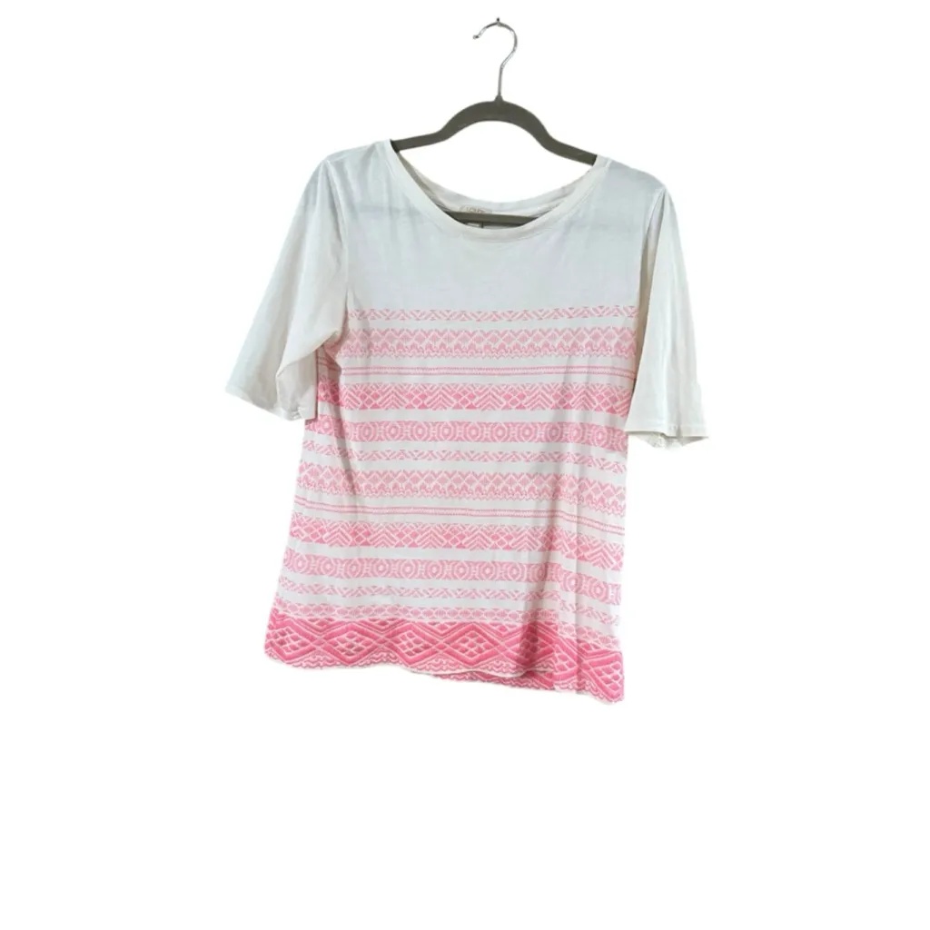Women's J.Crew Short Sleeve Tee S White Pink Pattern - Image 2