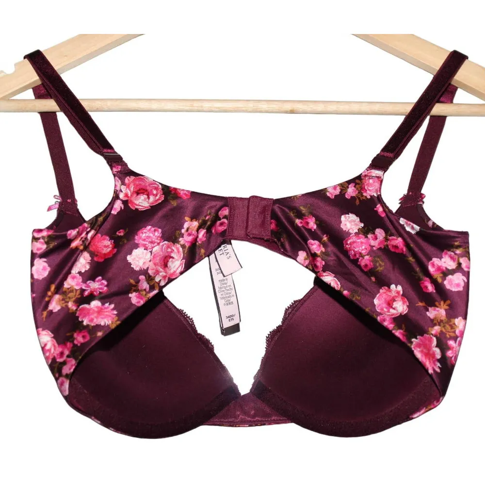 Women's Victoria's Secret Dream Angels Push-Up Bra Red Pink Floral Bra Size 34DD - Image 2