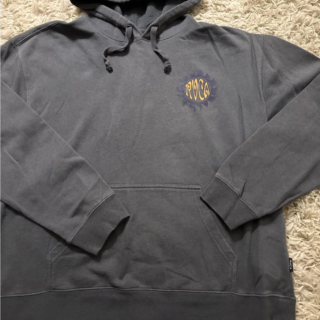 RVCA Charcoal Sphered Pullover Hoodie with Yellow Logo Size L - Image 8
