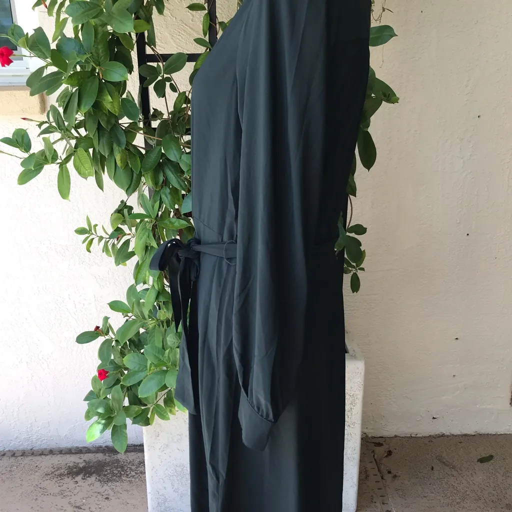 Banana Republic Women’s Green Long Sleeve Button Front Chiffon Shirt Dress Black - Image 6