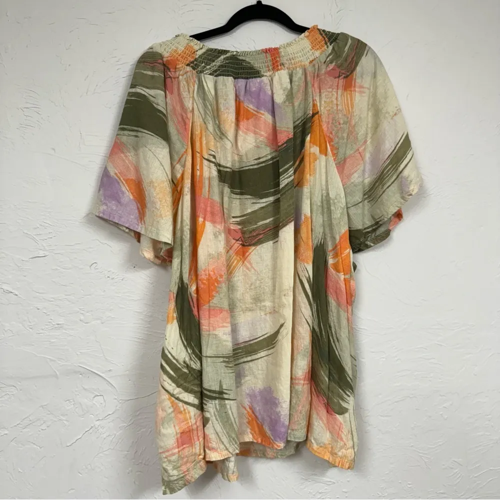 Naturals Linen Blend Orange Green Blouse Womens 5X Boho Beachy Lightweight Top - Image 7