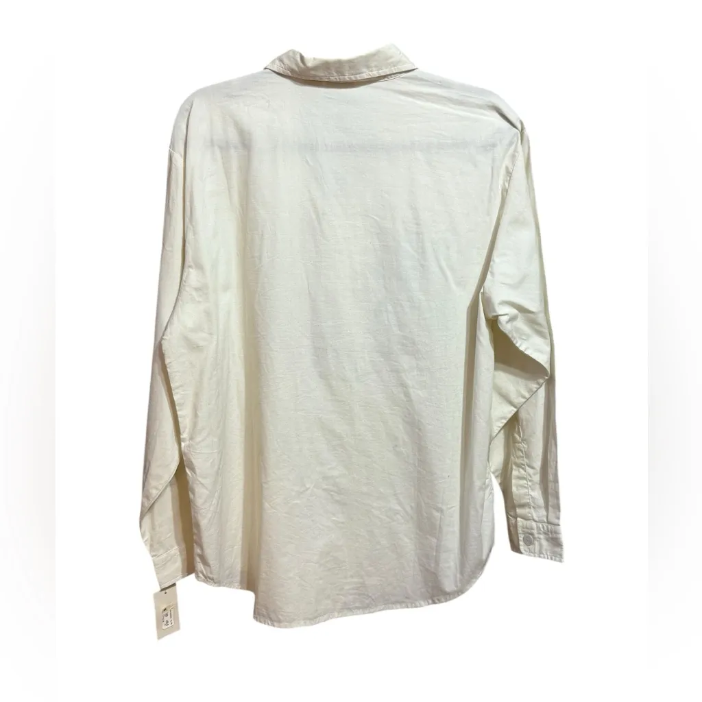 Woolrich Button-Up Embroidered Cotton Top Fall Leaf Motif Sz M - Image 2