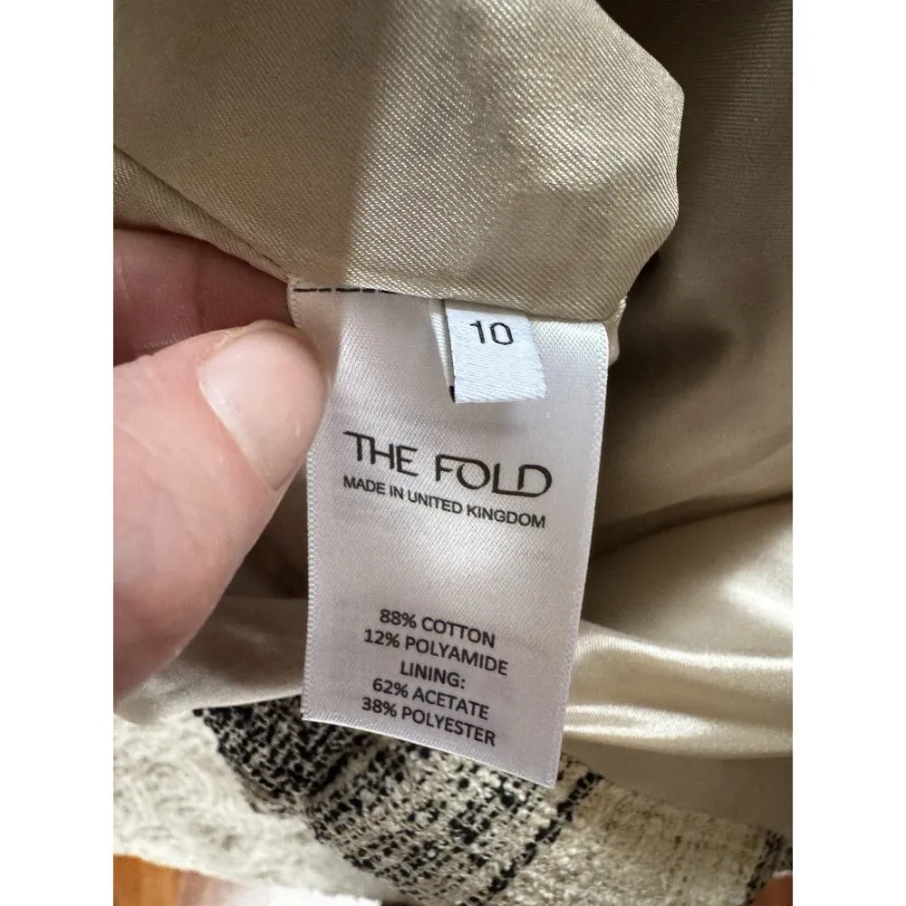 The Fold London Black Beige Tweed Plaid Midi Fringe Pencil Skirt Women’s Size 6 - Image 6