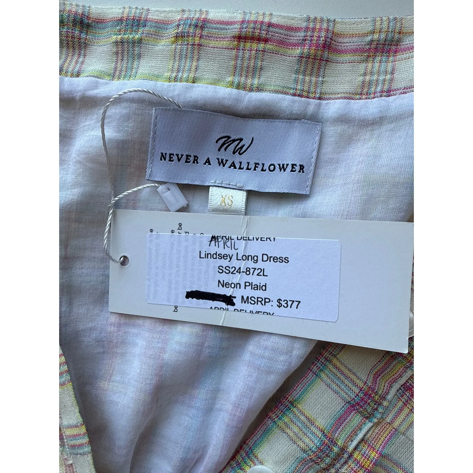 Never A Wallflower Lindsey Long Dress Women’s Size XS Neon Plaid - Image 8