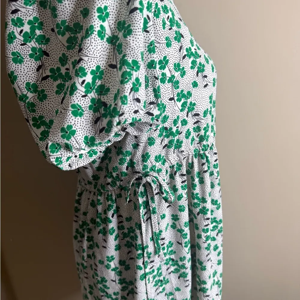 LOFT Green and White Floral Dress size 00p - Image 3