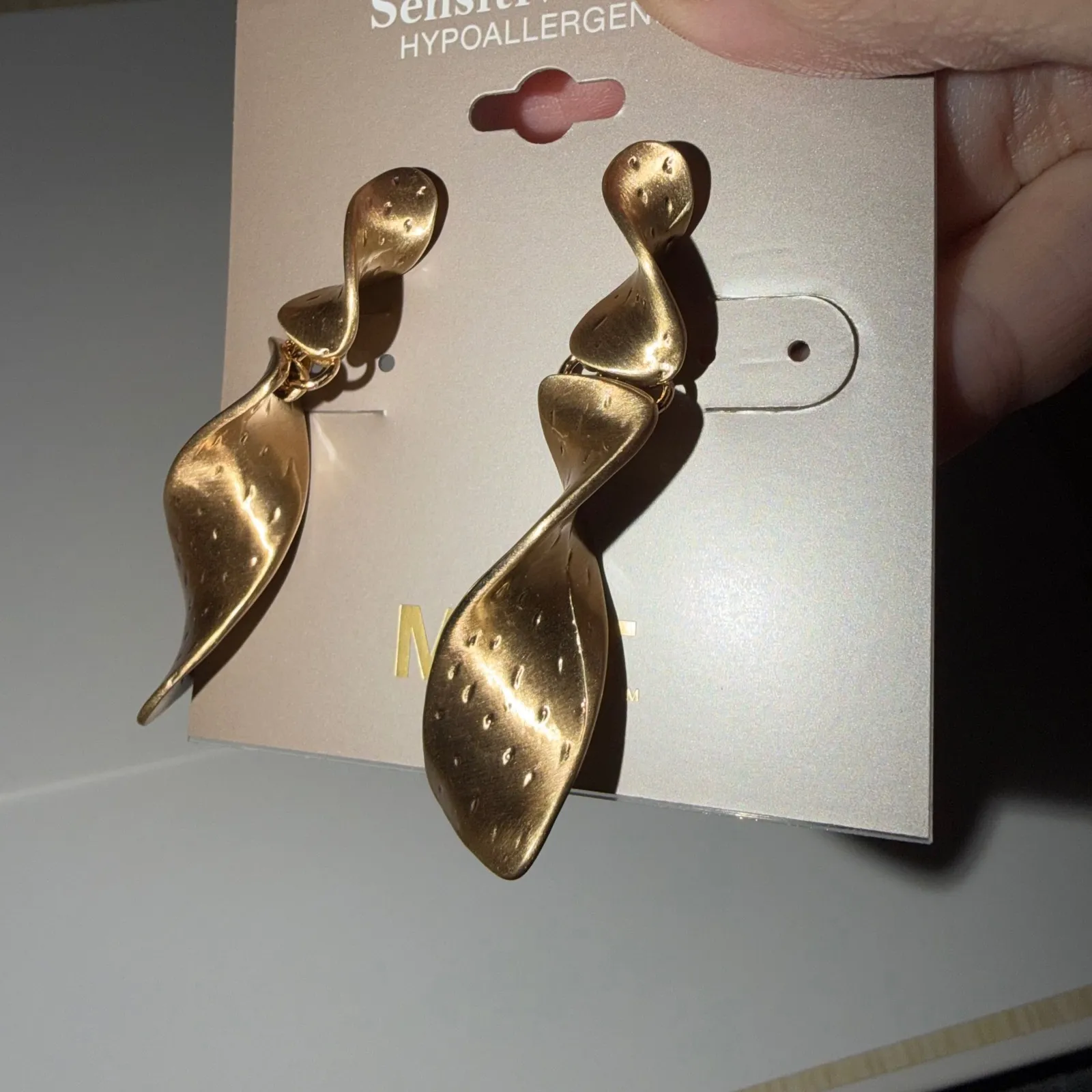 Gold Tone Twisted Drop Earrings Hypoallergenic Sensitive Ears - Image 5