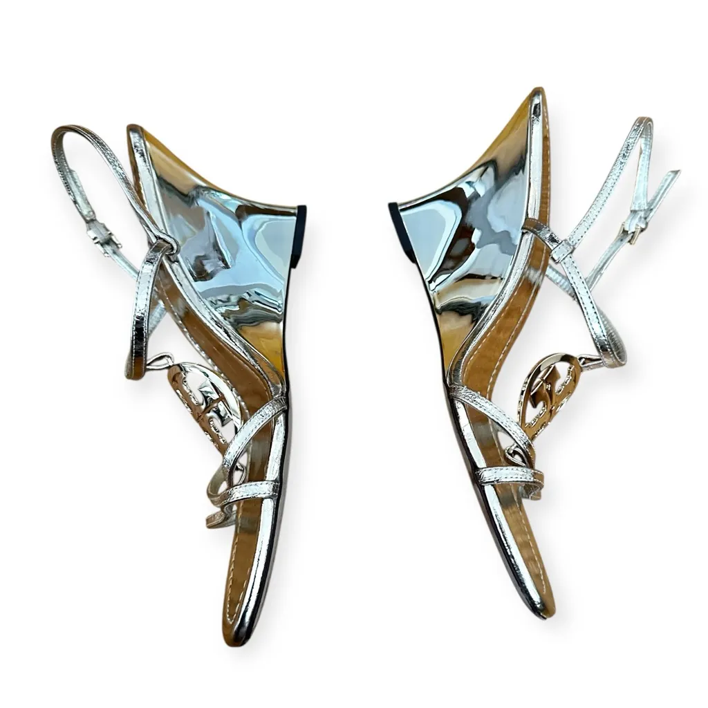 Tory Burch Metallic Capri Miller Logo Wedge Sandals Size 9.5 Gold - Image 4