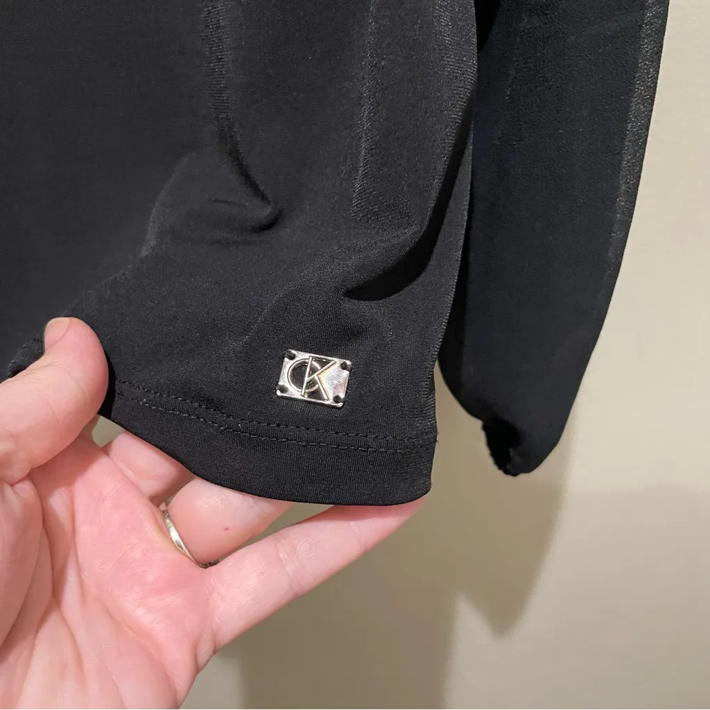 Calvin Klein Smocked Sheer Long Sleeve Sleeve Blouse Black Women’s Size Medium - Image 7