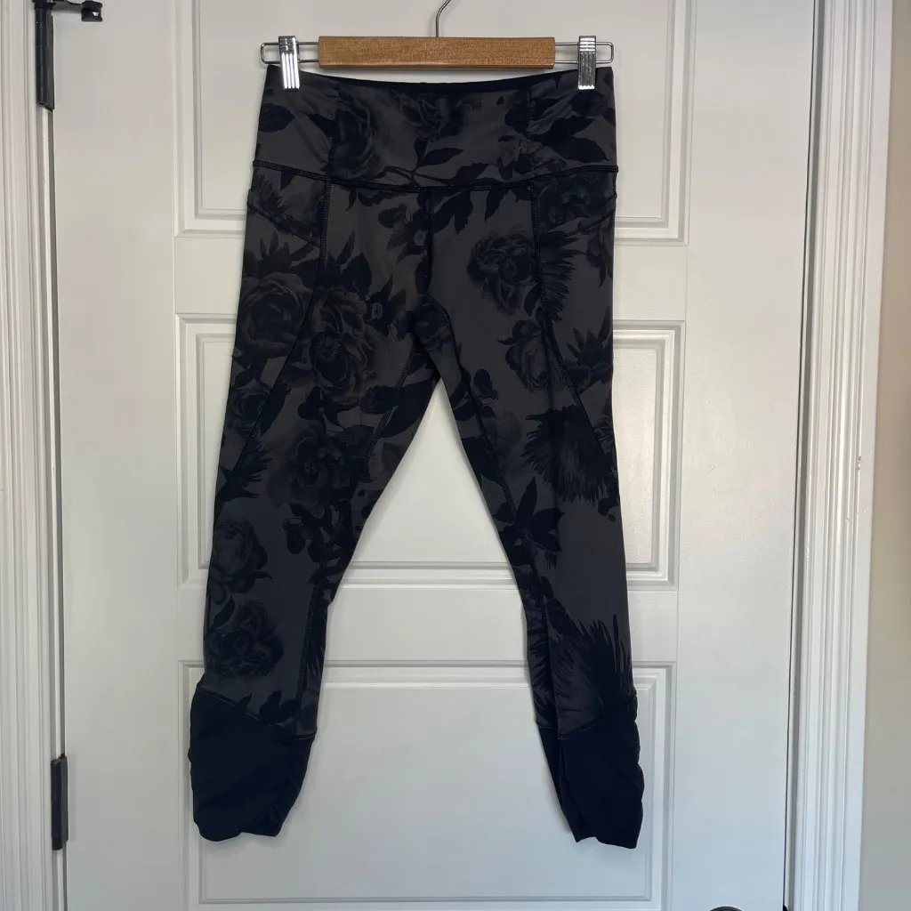 Lululemon Practice Daily Crop Leggings Women's Size 6 Brisk Bloom Black‎ Soot Black - Image 4
