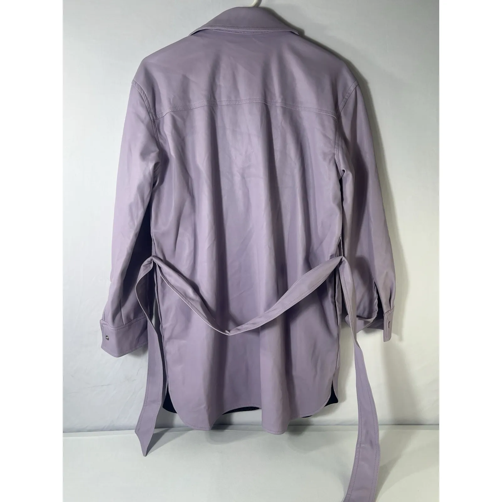 NVLT Lilac Purple‎ Faux Leather Shirt Jacket with Belt Size SMALL Women's Purple - Image 6