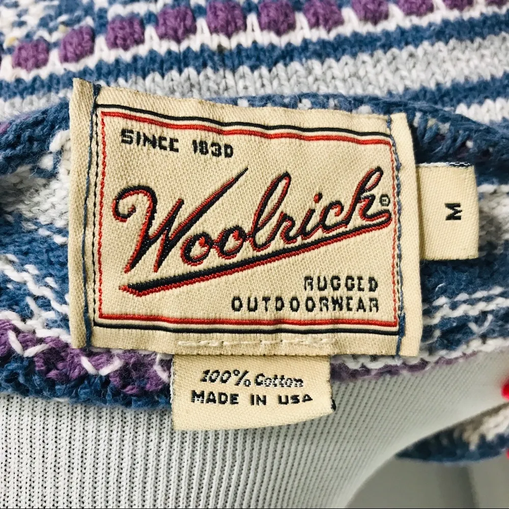 Vintage Woolrich Blue & White Striped Pattern Sweater 100% Cotton Size Medium - Image 7
