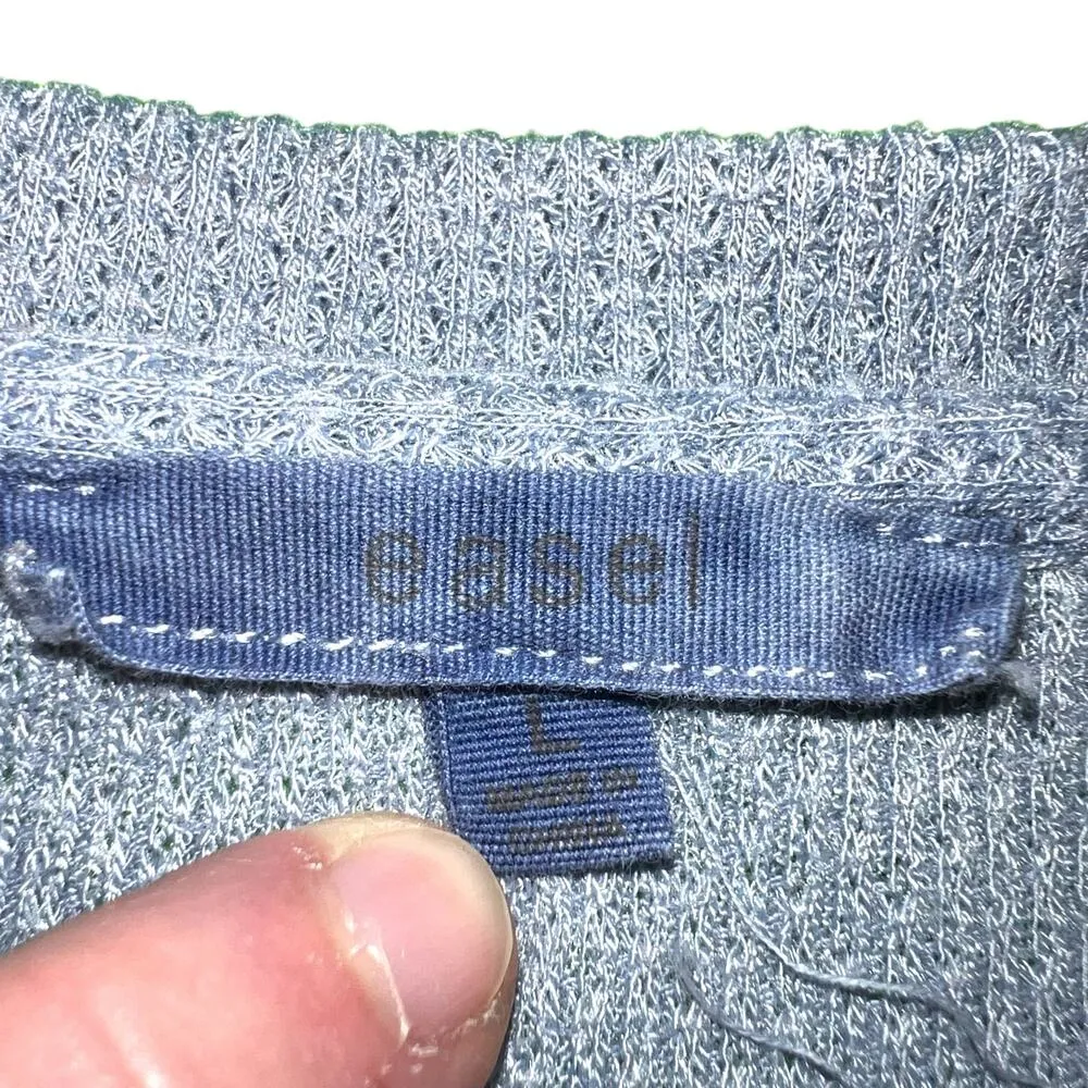 Easel Womens Waffle Knit Sweater Shirt Top Short Sleeve Tie Dye Blue White Large - Image 9