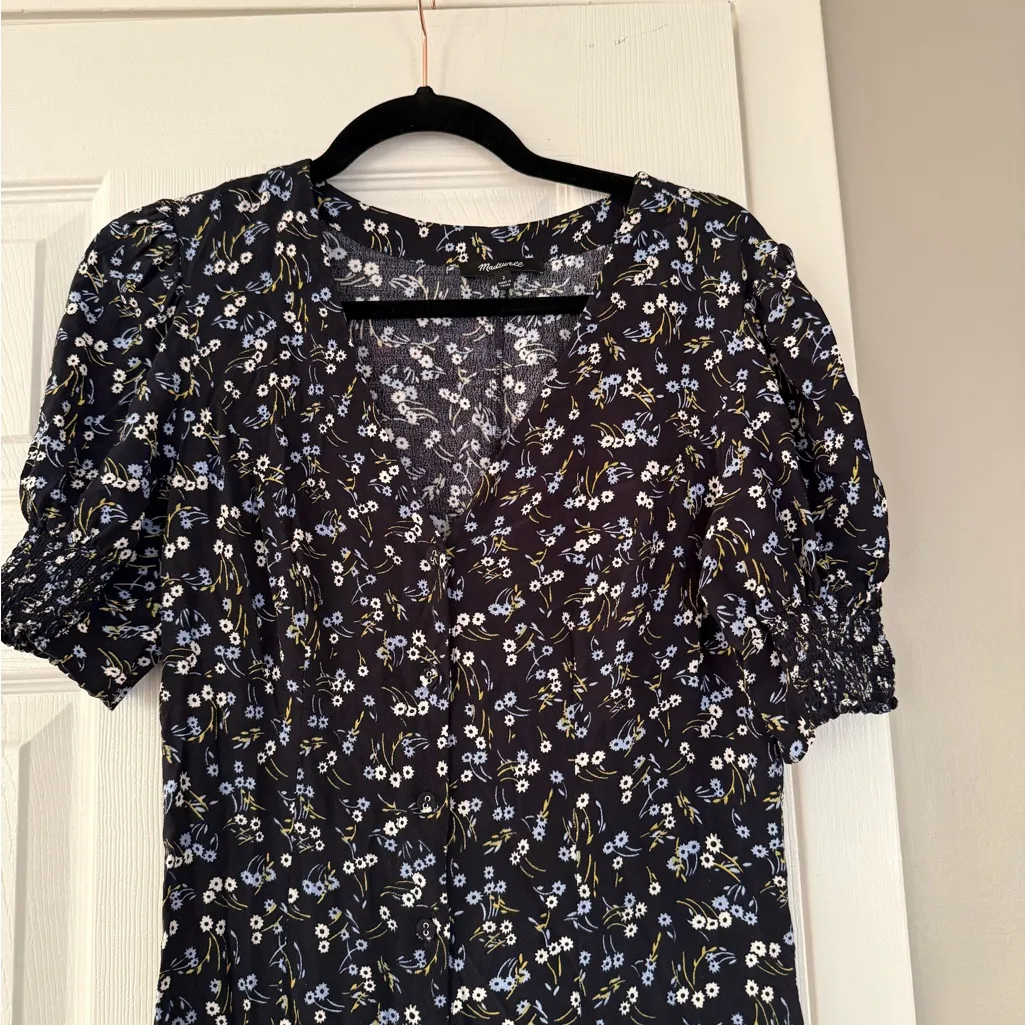 Madewell Navy Floral Button Front Mini Dress Summer Spring - Image 4
