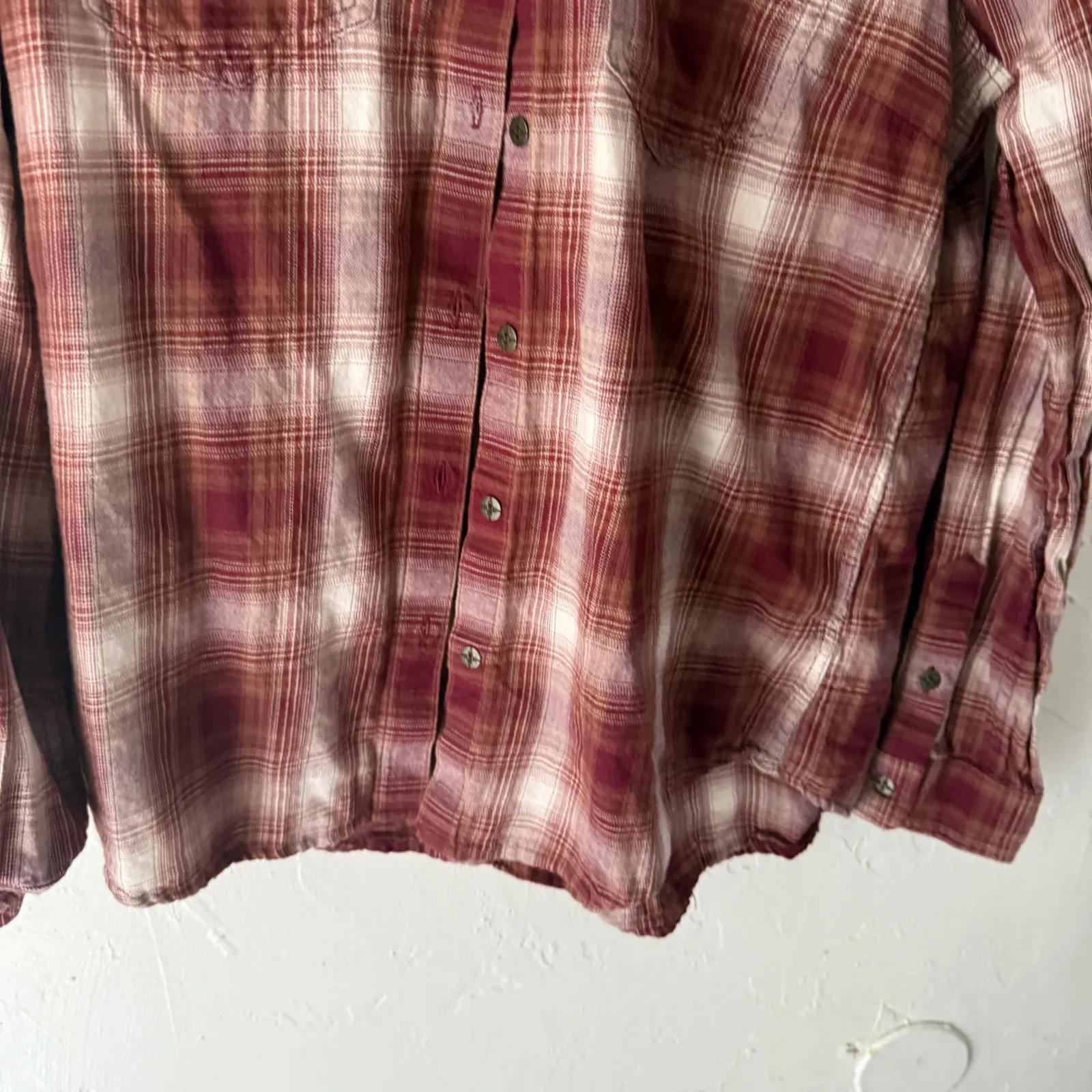 Ariat Real Western‎ Burgundy White Plaid Relaxed Fit Cotton Long Sleeve Shirt S - Image 3