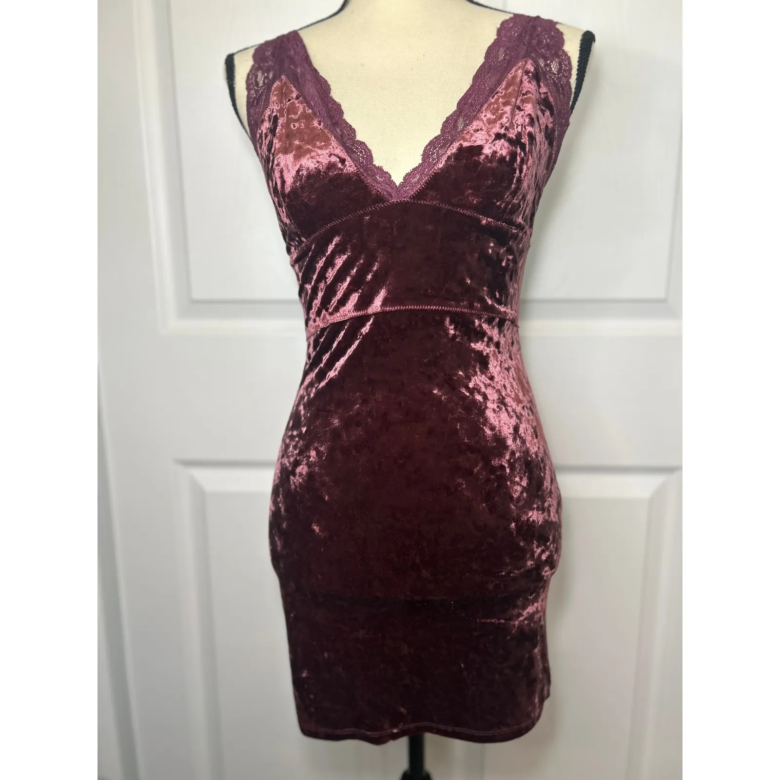 Free People Viper Velvet Mini Dress‎ Small Raspberry Festival Slip Dress - Image 5