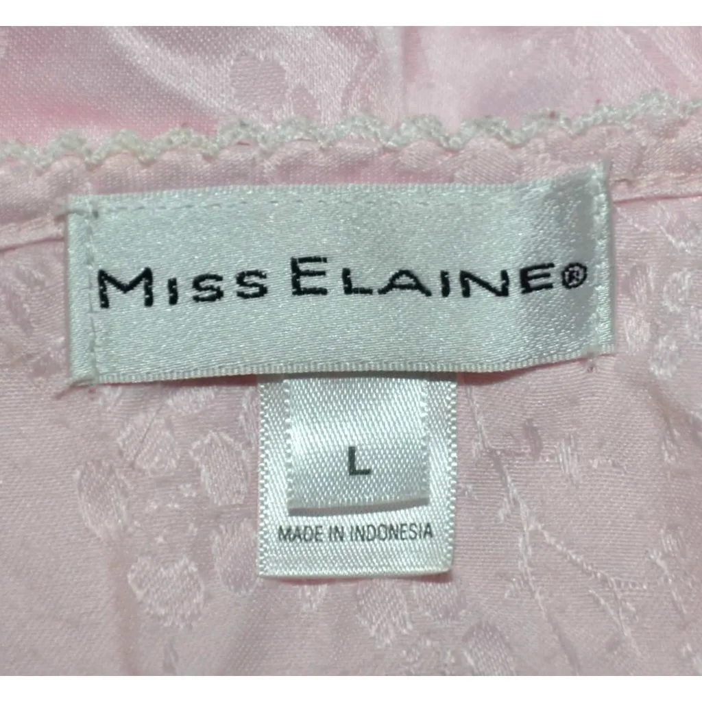 Miss Elaine Pink Jacquard Floral Lace Embroidered Long Sleeve Nightgown Womens L Size L - Image 9