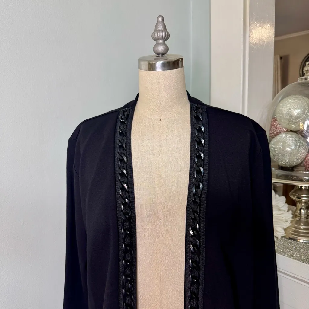 Susan Graver Pet Sleek Ponte Long Sleeve Cardigan Black Size Medium - Image 3